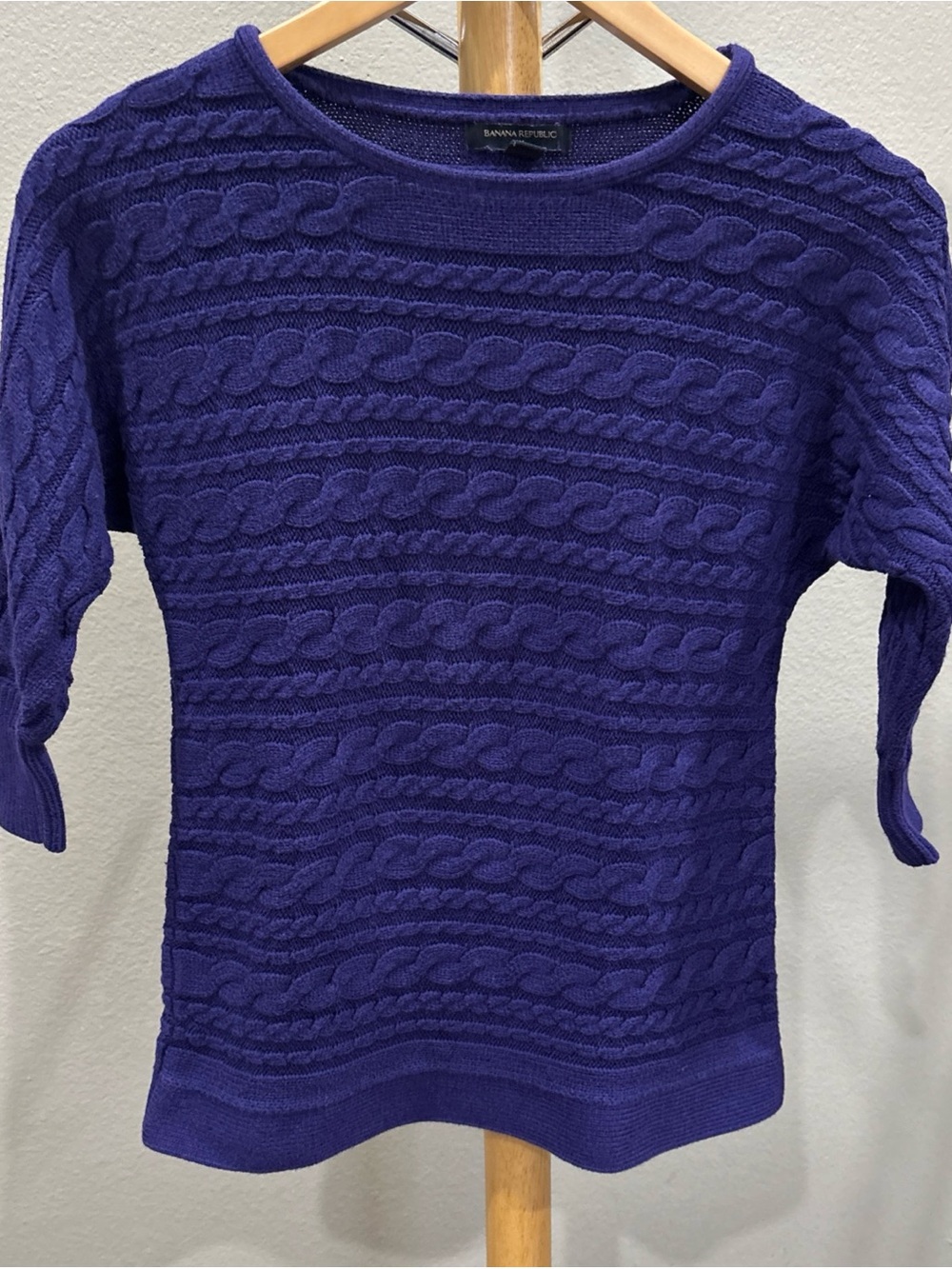 Banana Republic Deep Purple Cable-Knit Crewneck Sweater